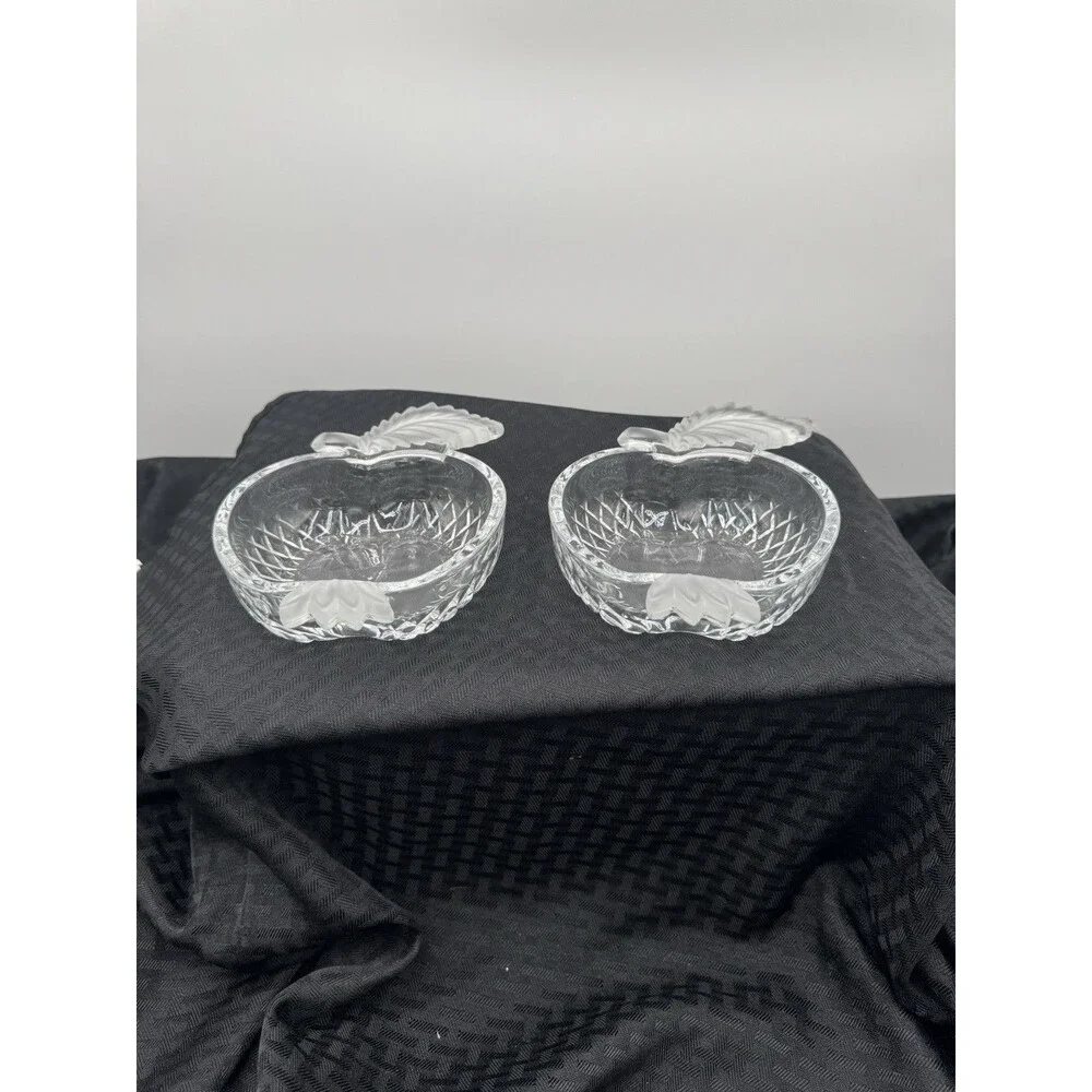 Vintage Apple Shape Candy Bowl Lot of 2 Nut Pin Dishes Clear Glass Bowls #21K